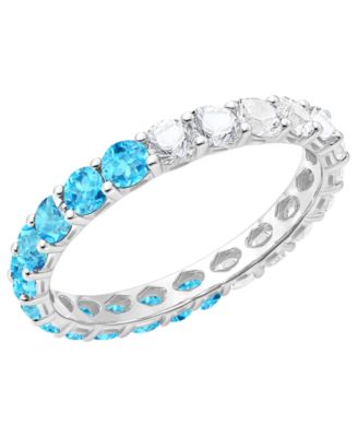 Macy's - Blue Topaz (1 ct. t.w.) and Lab-Grown White Sapphire (1 ct. t.w.) Band Ring in Sterling Silver