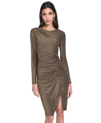 Women's Metallic Ruched Sheath Dress