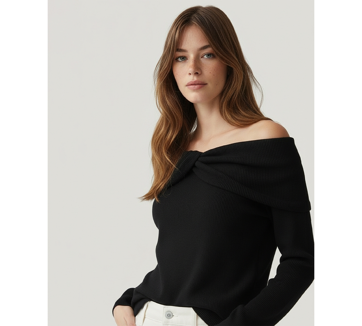Naadam Women's Twist Front Off The Shoulder Sweater In Black
