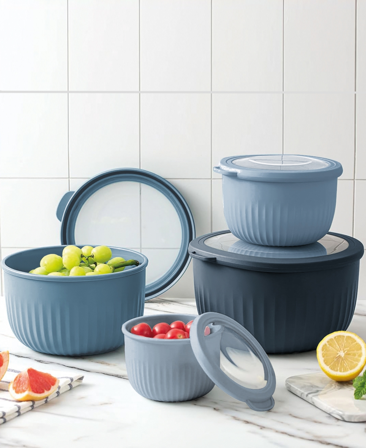 Art & Cook 8-pc. Round Nesting Bowls Set With Lids In Blue