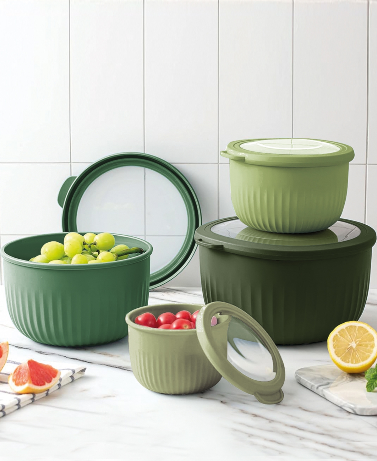 Art & Cook 8-pc. Round Nesting Bowls Set With Lids In Green