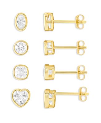4-Pc. Cubic Zirconia Gold-Tone Over Sterling Silver Stud Earrings Set, Macy's Exclusive