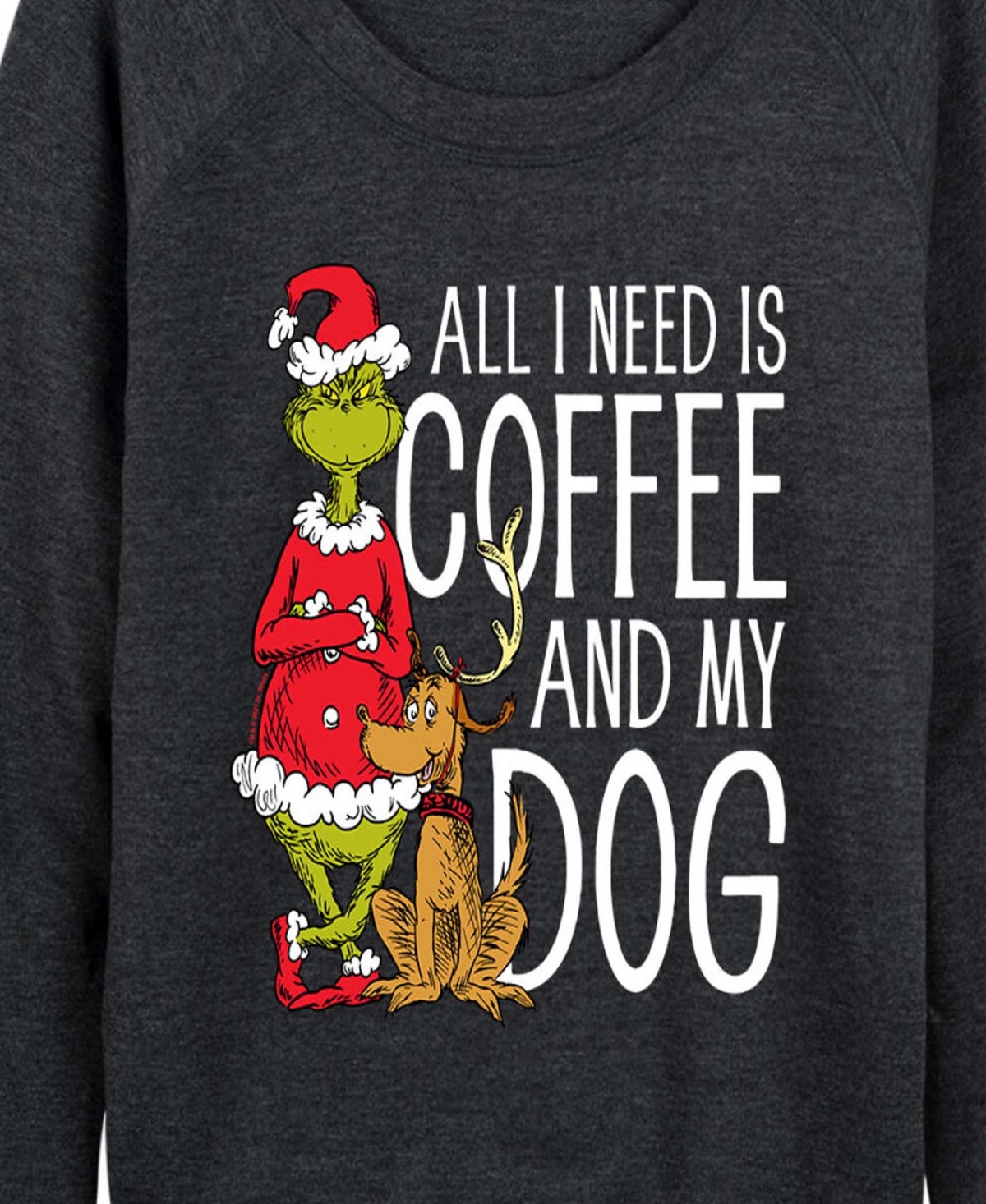 Hybrid Apparel Grinch And Max Coffee And My Dog Women's French Terry Long Sleeve Shirt In Black