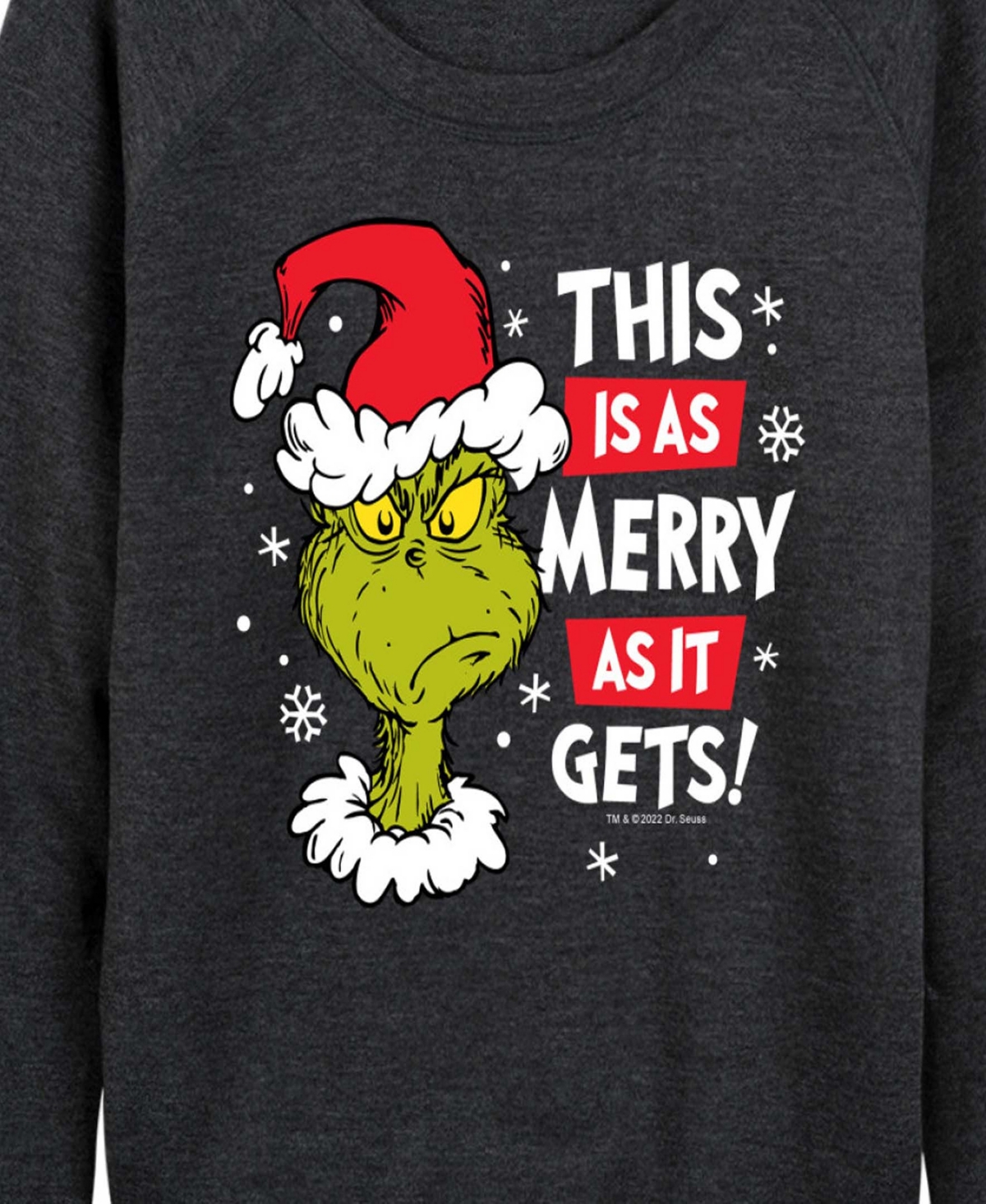 Hybrid Apparel Grinch Merry As It Gets Women's French Terry Long Sleeve Shirt In Black
