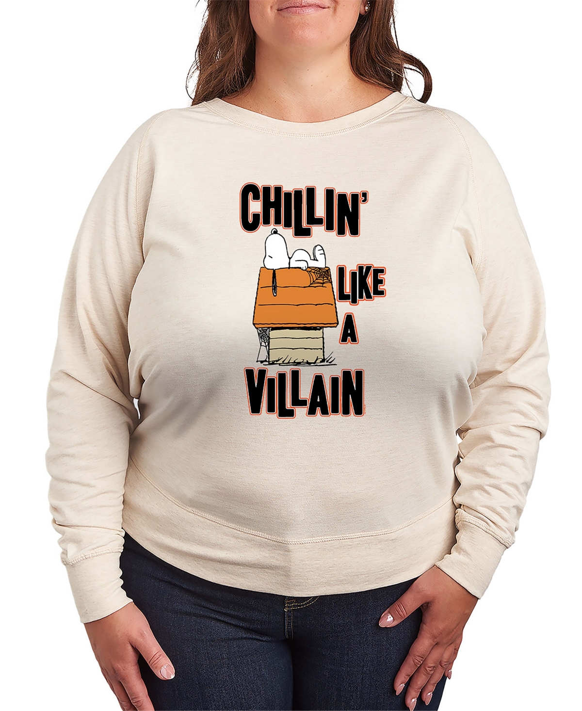 Hybrid Apparel Halloween Snoopy Chillin Women's French Terry Long Sleeve Shirt In Multi