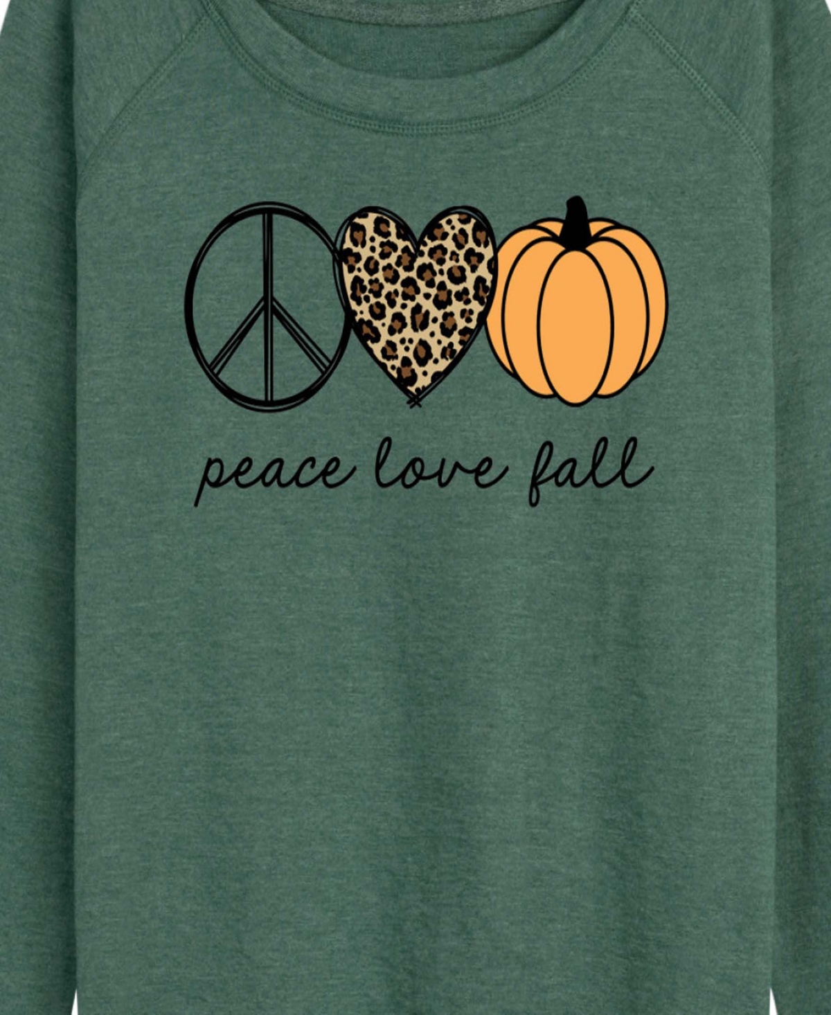 Hybrid Apparel Peace Love Fall Pumpkin Women's French Terry Long Sleeve Shirt In Green
