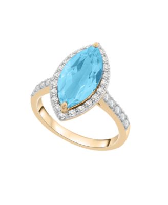 Macy's - Blue Topaz (4 ct. t.w) & Diamond (3/8 ct. t.w) Marquise Ring in 14K Yellow Gold