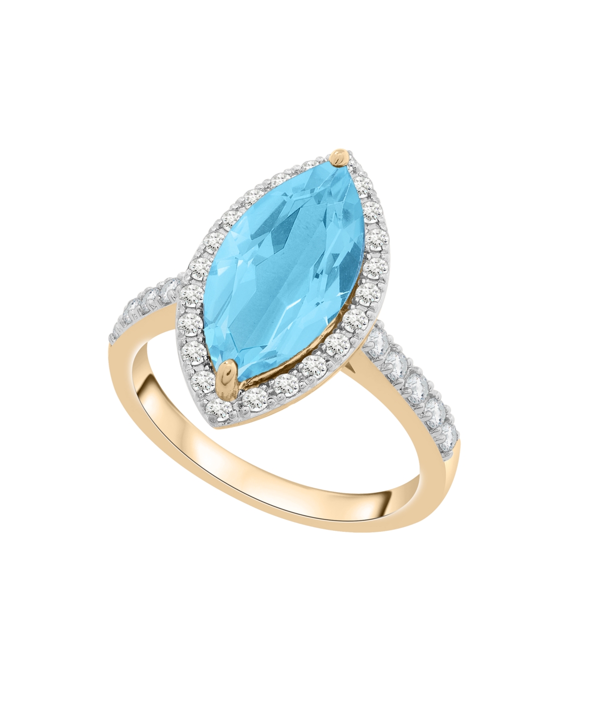 Macy's Blue Topaz (4 Ct. T.w) & Diamond (3/8 Ct. T.w) Marquise Ring In 14k Yellow Gold In Blue