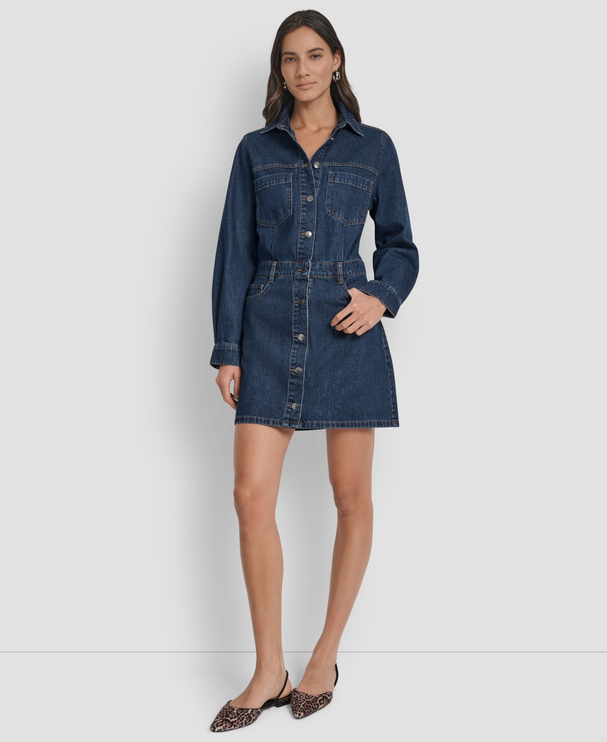 Dkny Jeans Women's Button-down Long-sleeve Denim Dress In Blue