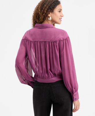 Women's Crinkle Chiffon Tie-Hem Blouse, Macy's Exclusive