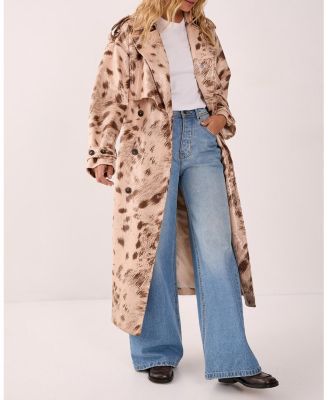 Women's Cow Print Faux Leather Trench Coat