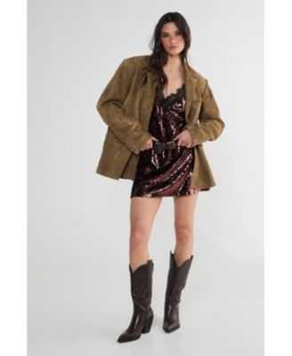 Sequin Lace Trim Mini Slip Dress