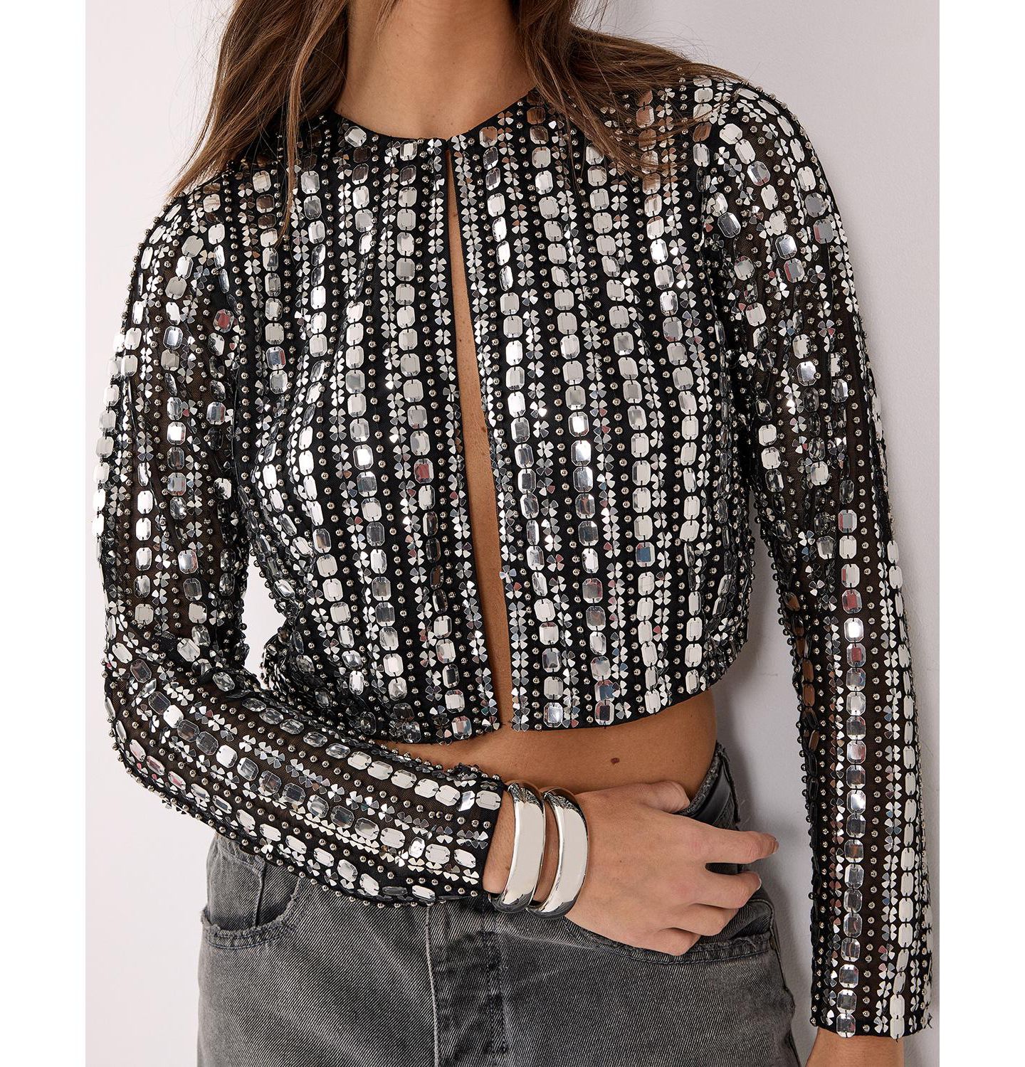 Женская куртка Nasty Gal Beaded Long Sleeve, цвет: Чёрный — фото 8