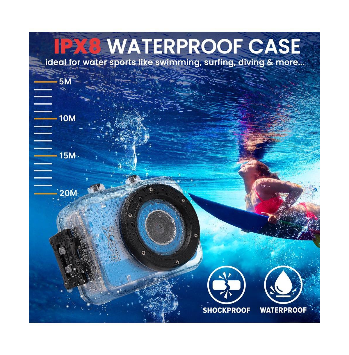 Sound Around Gear Pro Sports Action Camera 1080P Mini Camcorder 12MP 2.4" Touch Screen Waterproof Case with Wireless Remote Control