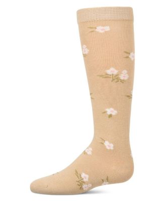 Little Girls Opaque Stretch Cotton "Blissful Bloom" Knee High Sock
