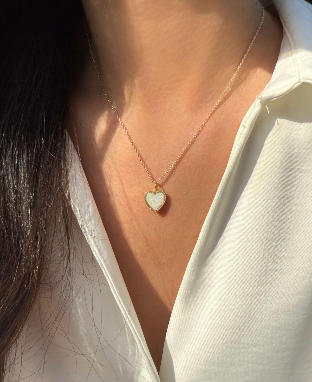 Kamaria Heart Necklace With Lab-grown Opal In 14k Gold Plated Sterling Silver In Gold
