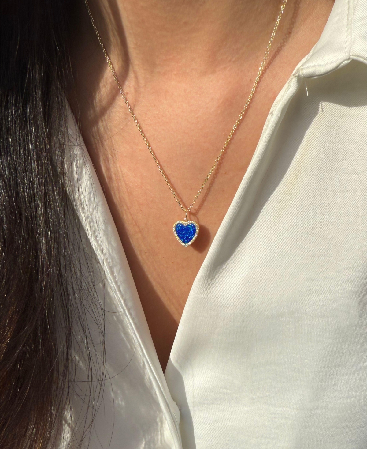 Kamaria Heart Necklace With Lab-grown Opal In 14k Gold Plated Sterling Silver In Blue
