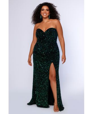 Women's Peacock Sequin Velvet Fitted Formal