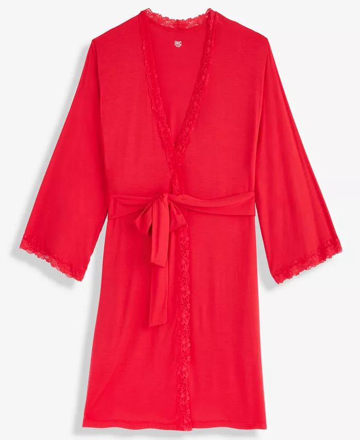 Women's Lace-Trim Knit Wrap Robe - thumbnail 3