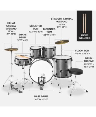 5-Piece Beginner Drum Set w/ Snare, Bass, Toms, Cymbal, Hi-Hat, Sticks, Drum Pedal
