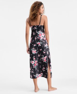 Women's Printed Lace Trim Satin Gown