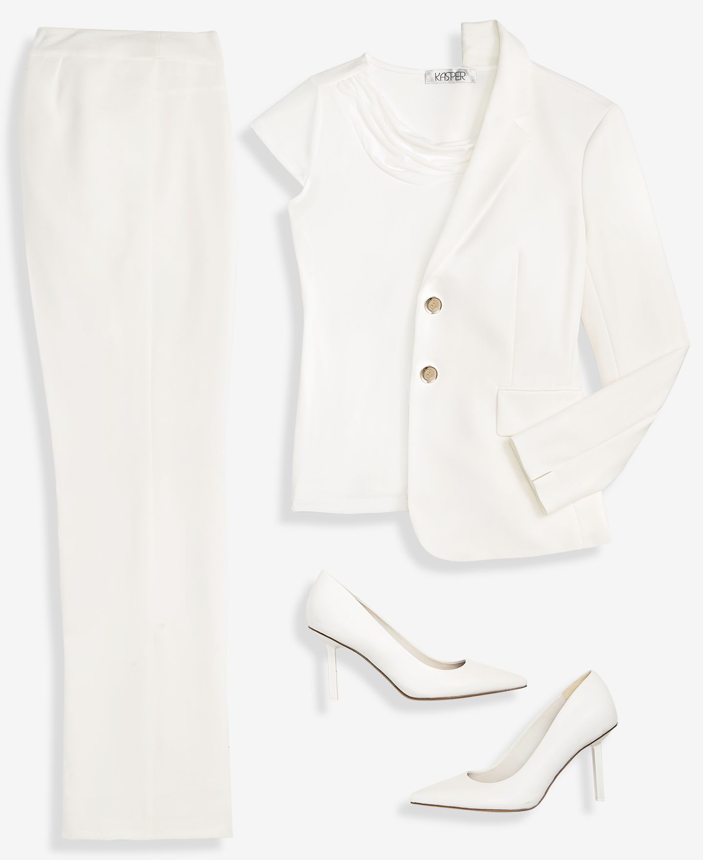 Женские комплекты Kasper Stretch Crepe Two-Button Jacket, Cowl Neck Cap-Sleeve Top & Stretch Crepe High-Rise Straight Pants, цвет: Чёрный — фото 4