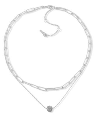 Nine West - Glass Silver-Tone Pave Two-Row Necklace