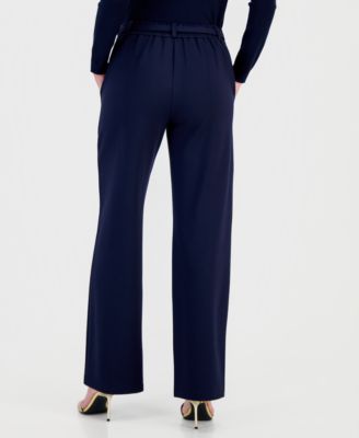 Women's Buckle-Belt Wide-Leg Ankle Pants