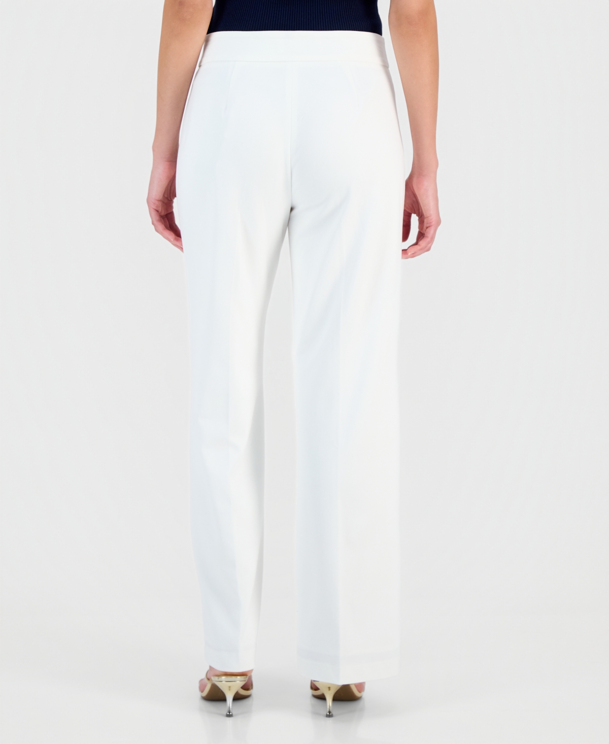 T Tahari Women's Extended-tab Wide-leg Ankle Pants In White