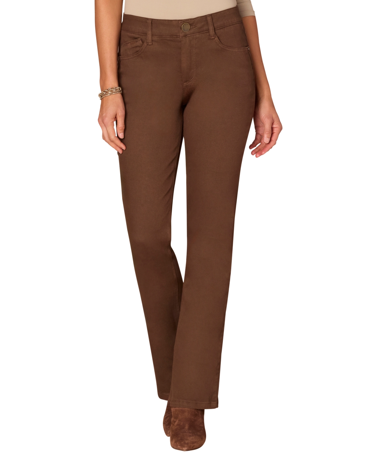 Democracy Petite Ab Solution Mid Rise Bootcut Pants In Brown