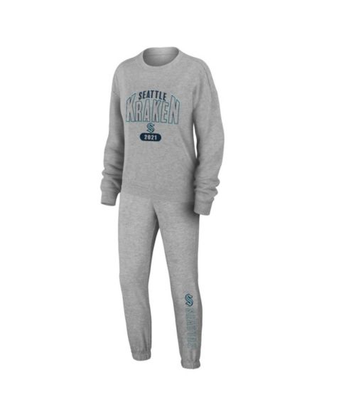 Женские пижамы WEAR by Erin Andrews Women's 2-Piece Heather Gray Seattle Kraken Knit Long Sleeve Tri-Blend T-Shirt and Pants Sleep Set