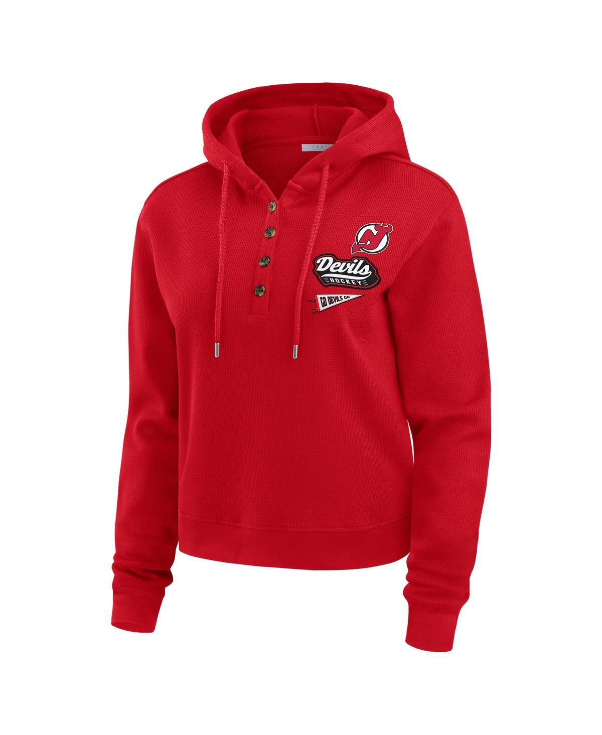 Wear By Erin Andrews Women's Red New Jersey Devils Waffle-knit Pullover Hoodie In Red