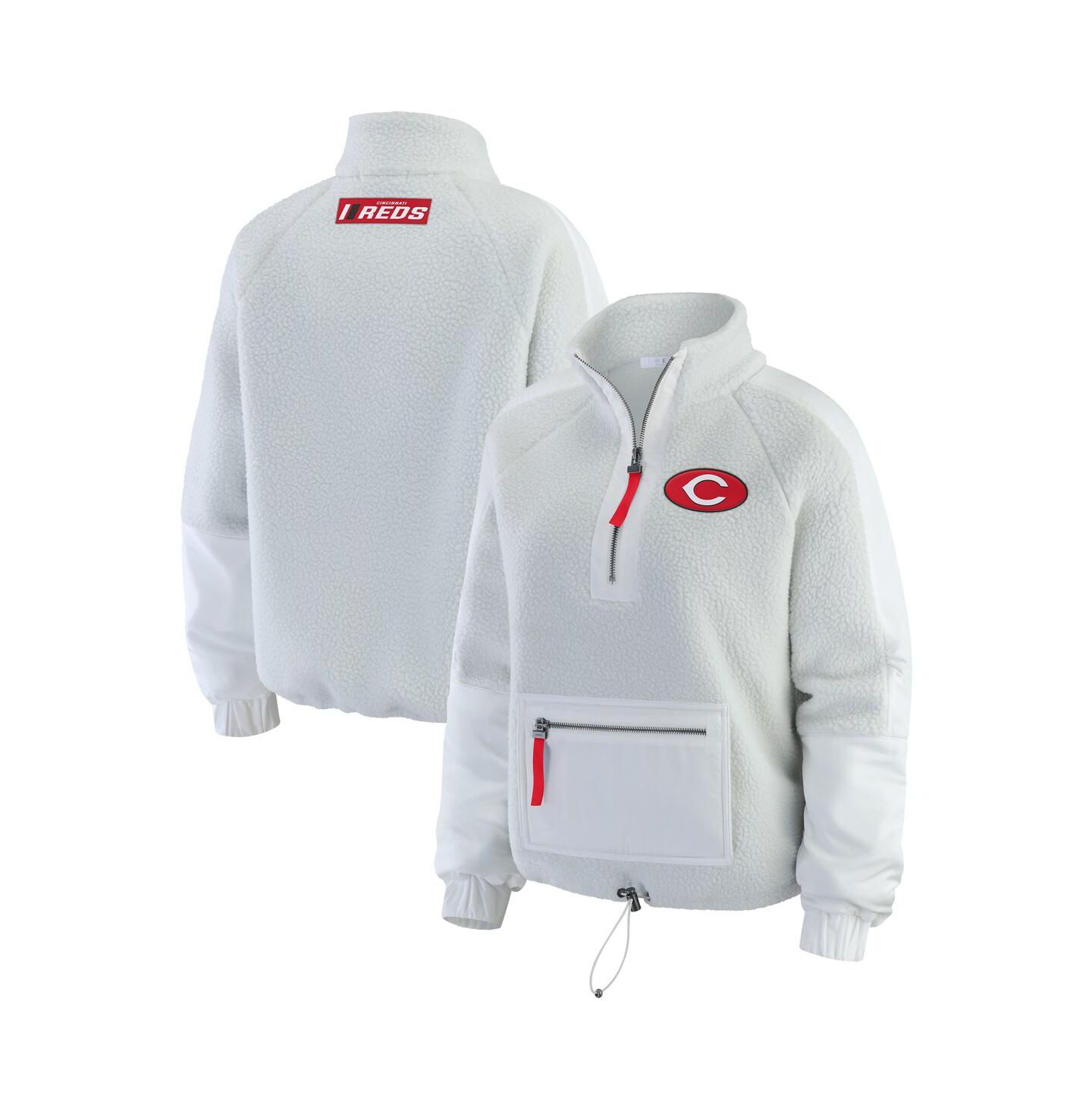 Женская куртка WEAR by Erin Andrews Gray Cincinnati Reds Polar Fleece Quarter-Zip — фото 1