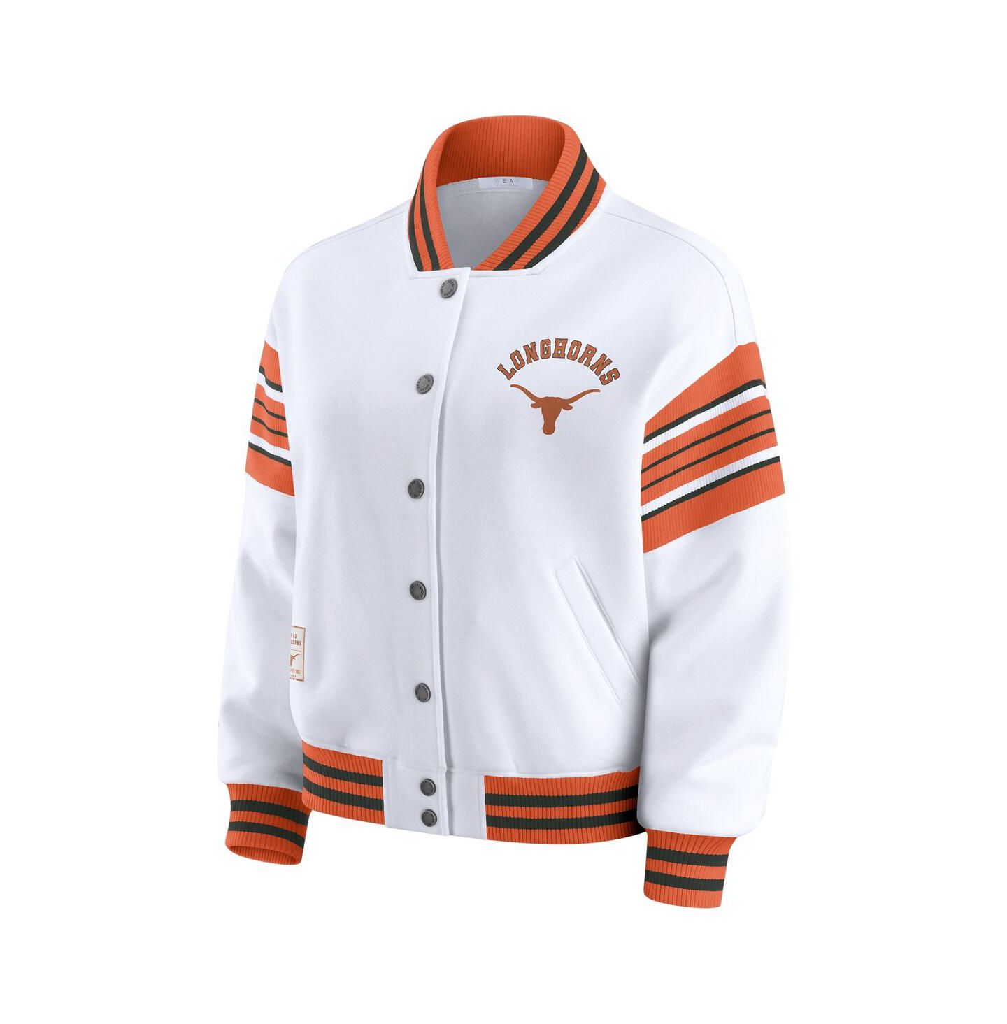 Женская куртка WEAR by Erin Andrews White/Texas Orange Texas Longhorns Satin Stitch Full-Snap Fleece Sweatshirt — фото 2