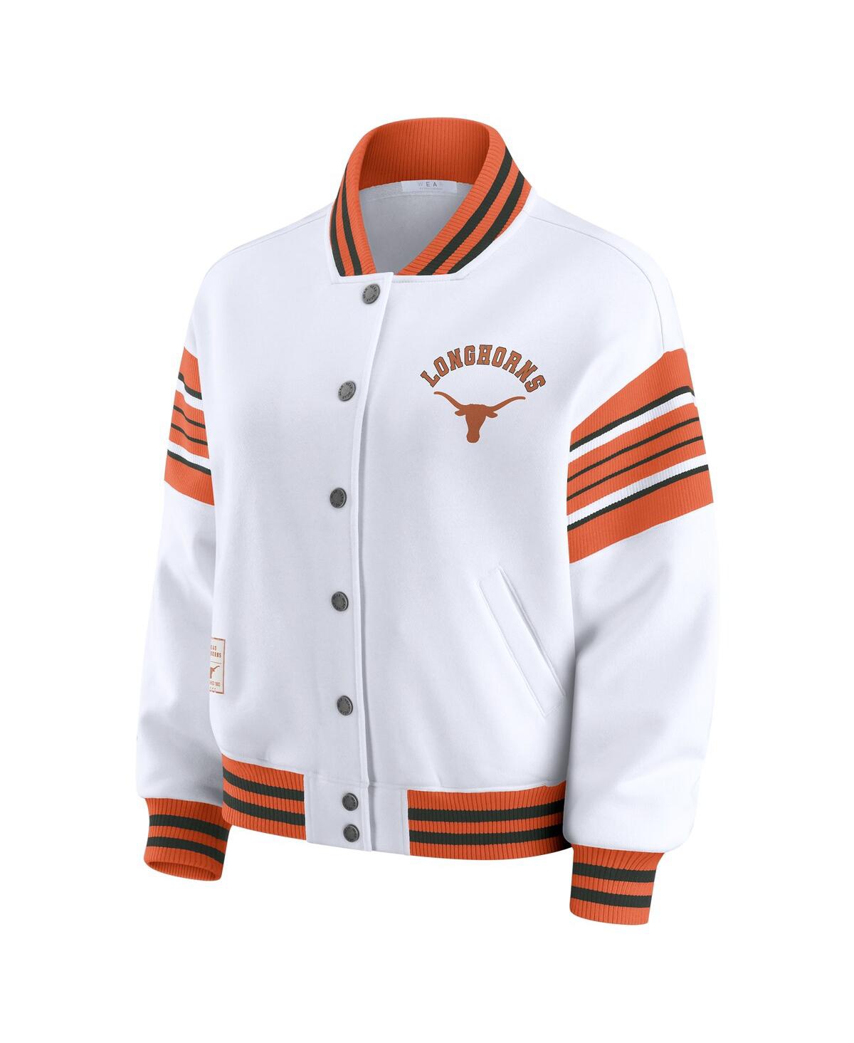 Wear By Erin Andrews Women's White/texas Orange Texas Longhorns Satin Stitch Full-snap Fleece Sweatshirt Jacket In Multi