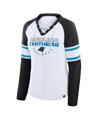 Women's White/Black Carolina Panthers Redzone Blitz Package Raglan Lace-Up V-Neck Long Sleeve T-Shirt
