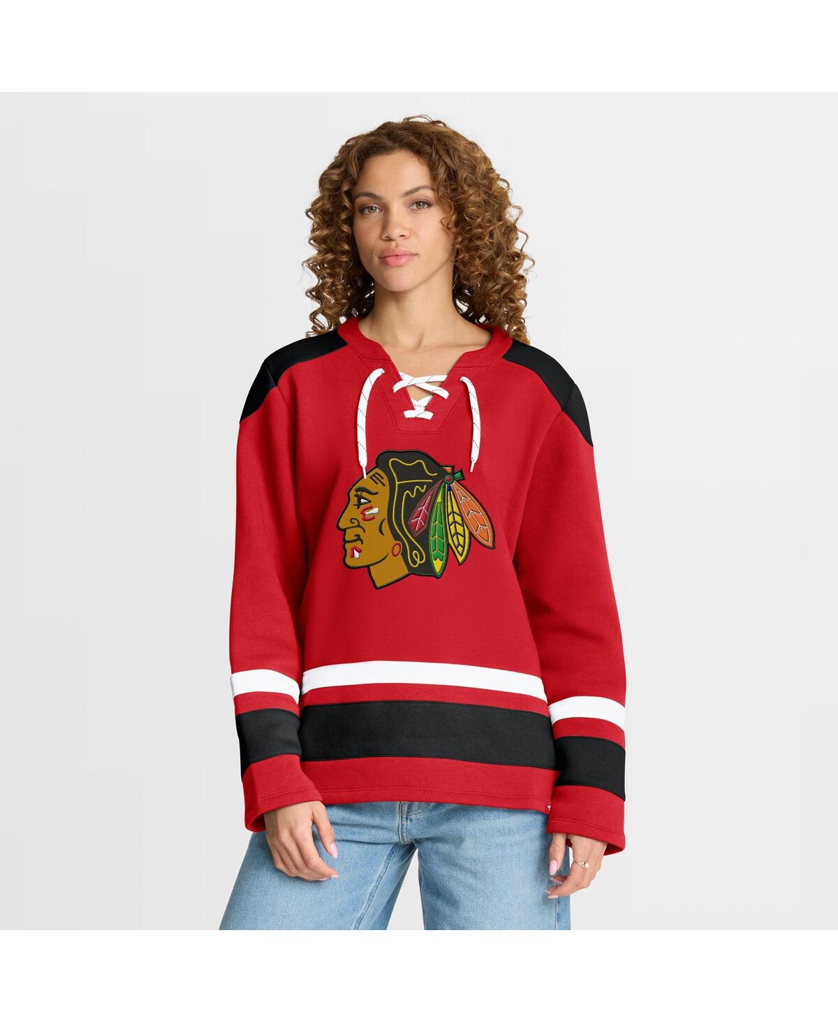 Fanatics Women's Athletic Red Chicago Blackhawks Icing Long Sleeve Lace Up Sweatshirt In Red