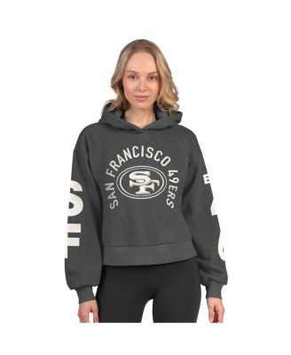 Starter - Women's Heather Charcoal San Francisco 49ers Star Player Cropped Fleece Pullover Hoodie