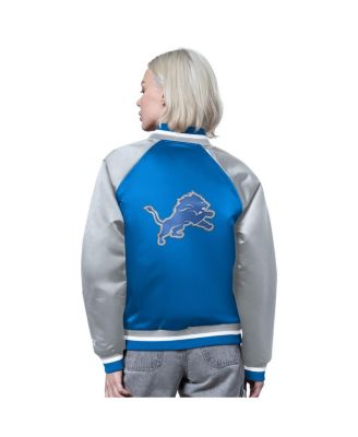 Women's Blue/Silver Detroit Lions Satin Full-Snap Vintage Varsity Jacket