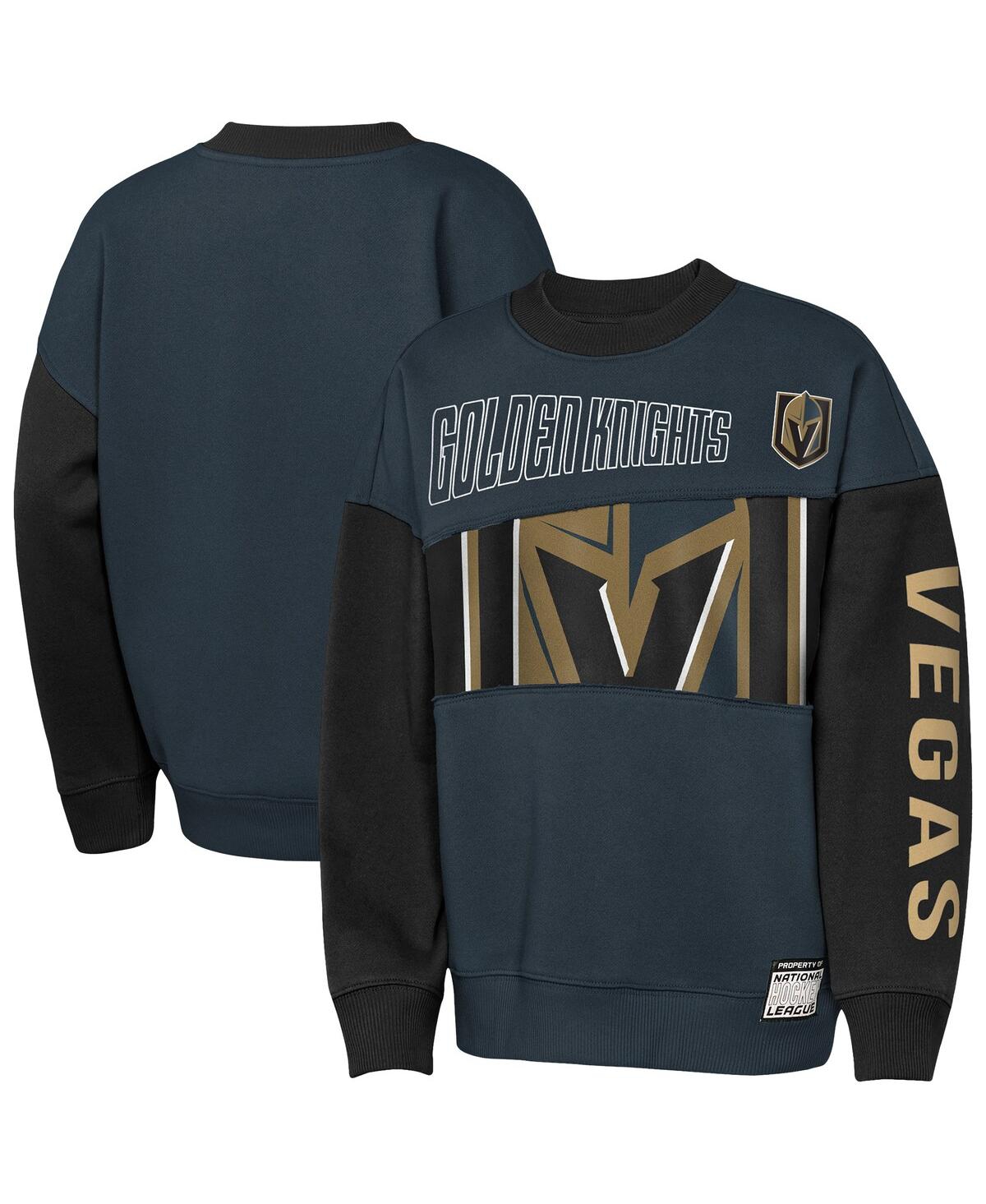 Outerstuff Kids' Big Boys And Girls Steel/black Vegas Golden Knights Impact Player Sweatshirt In Blue