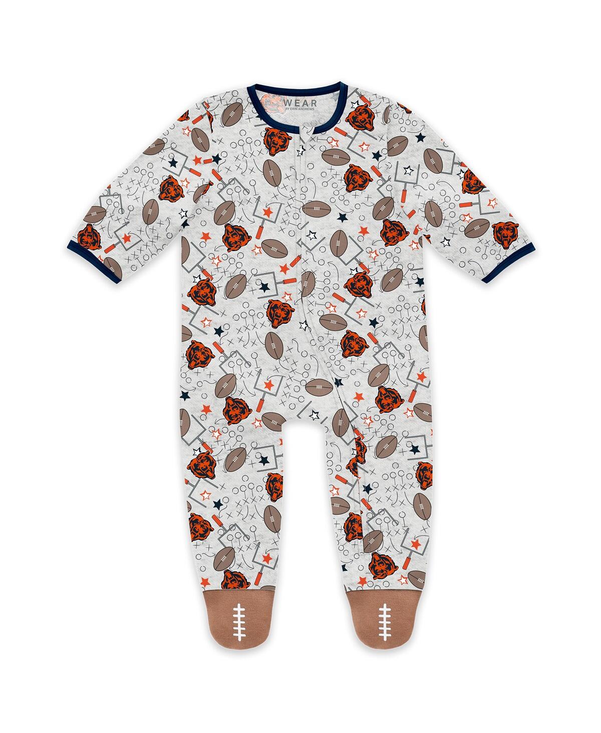 Wear by Erin Andrews Baby Boys and Girls Newborn Chicago Bears Sleep Play Full-Zip Sleeper Bib Set