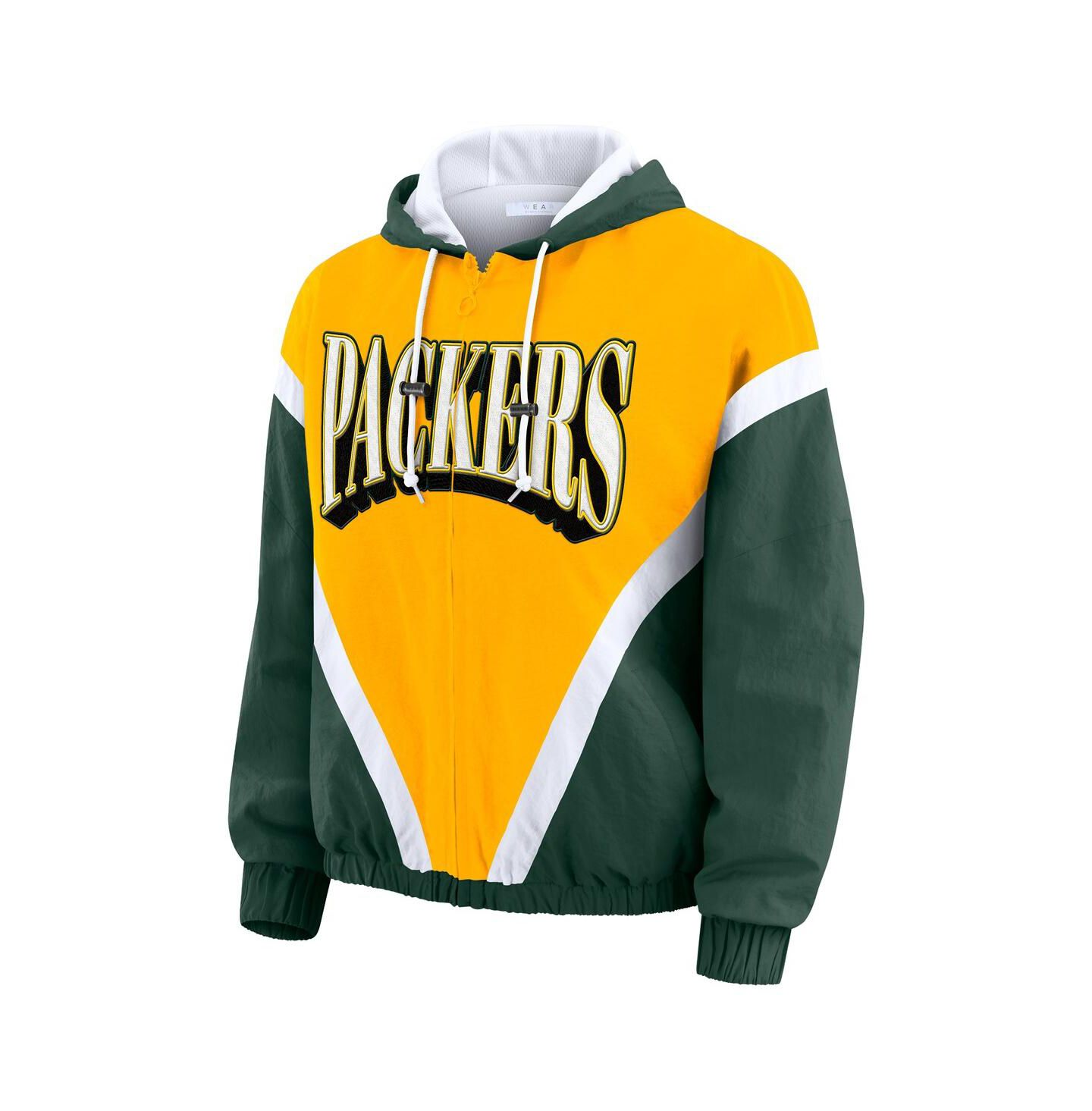 Женские худи WEAR by Erin Andrews Gold/Green Green Bay Packers Plus Size Retro Crinkle Full-Zip Windbreaker Jacket — фото 2