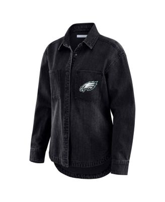 Women's Black Philadelphia Eagles Washed Oversized Denim Full-Snap Shacket