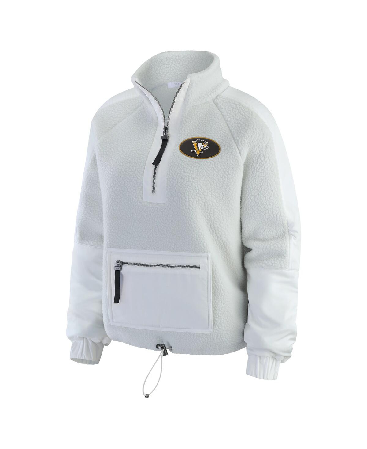 Wear By Erin Andrews Women's Gray/white Pittsburgh Penguins Polar Fleece Quarter-zip Jacket In White