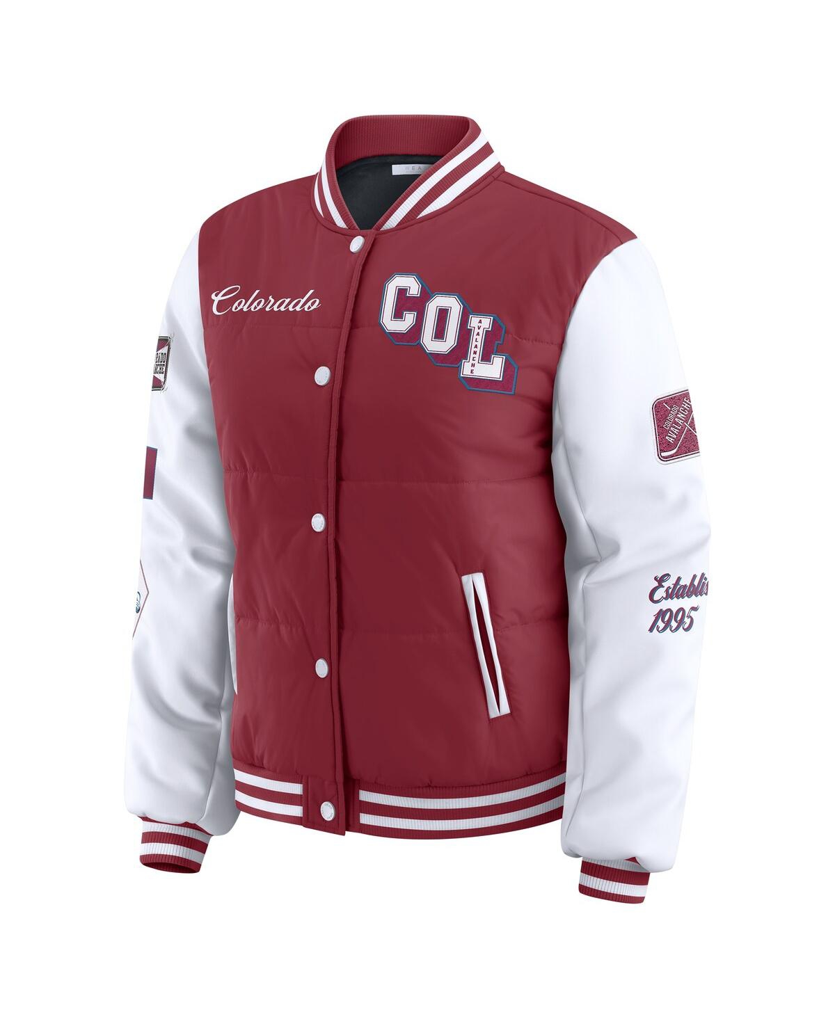 Wear By Erin Andrews Women's Burgundy/white Colorado Avalanche Varsity Full-snap Puffer Jacket In Burgundy