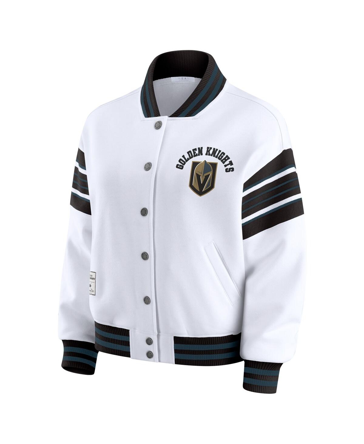 Wear By Erin Andrews Women's White/black Vegas Golden Knights Full-snap Fleece Sweatshirt Jacket In White