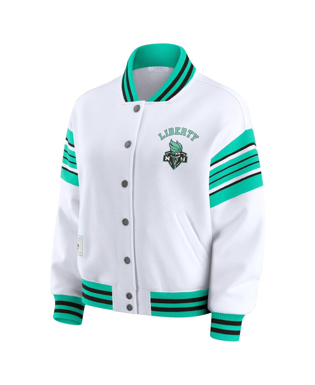 Wear By Erin Andrews Women's White/mint New York Liberty Full-snap Fleece Sweatshirt Jacket In Multi