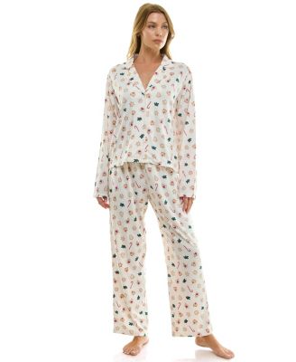 Women's Long Sleeve Top and Bottom 2-Piece Notch Collar Set