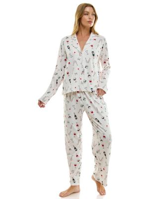 Women's Long Sleeve Top and Bottom 2-Piece Notch Collar Set