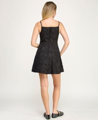 Juniors' Jacquard Rhinestone Bow A-Line Mini Dress